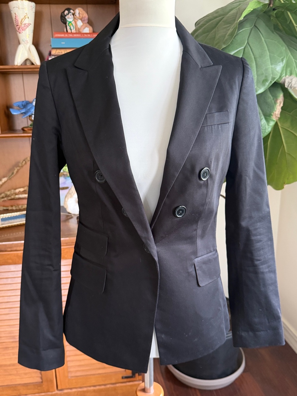Express Black Pinstriped Lined Blazer 6